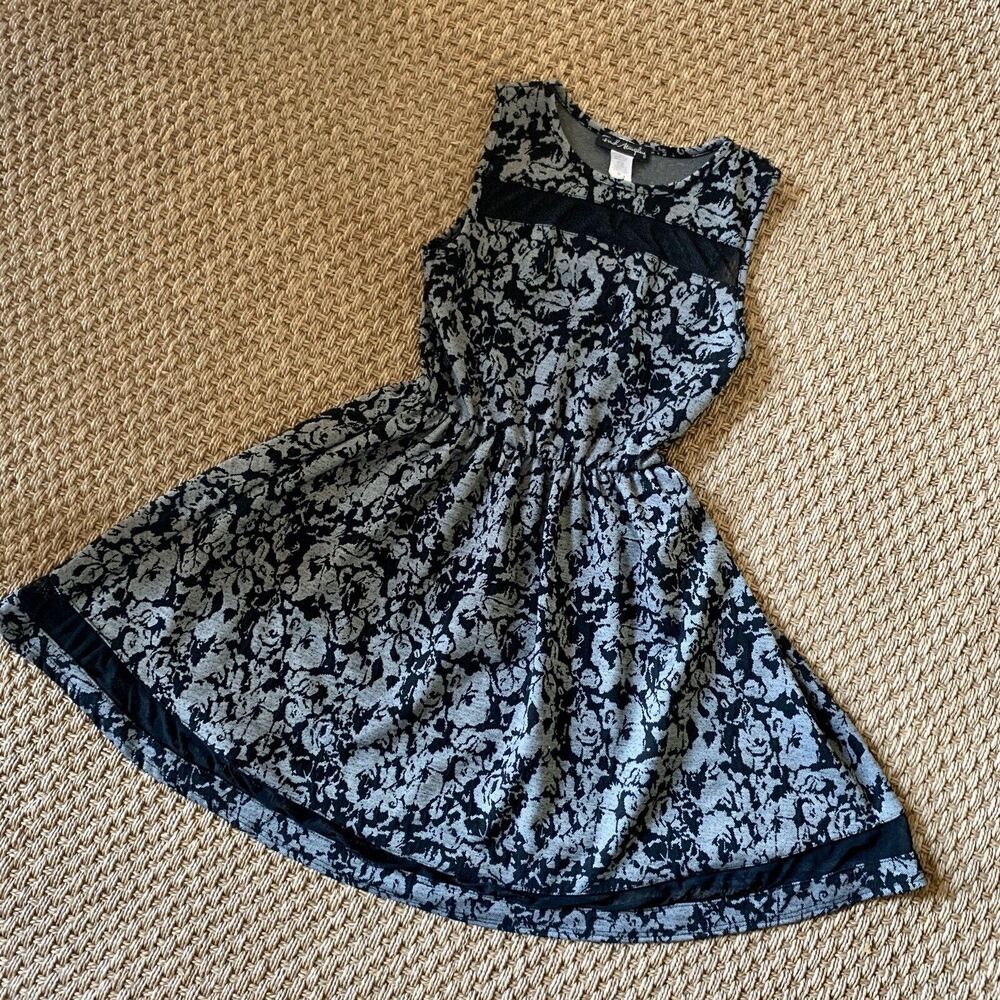French Atmosphere Black And Gray Knit Dress With Mesh Detail Size M